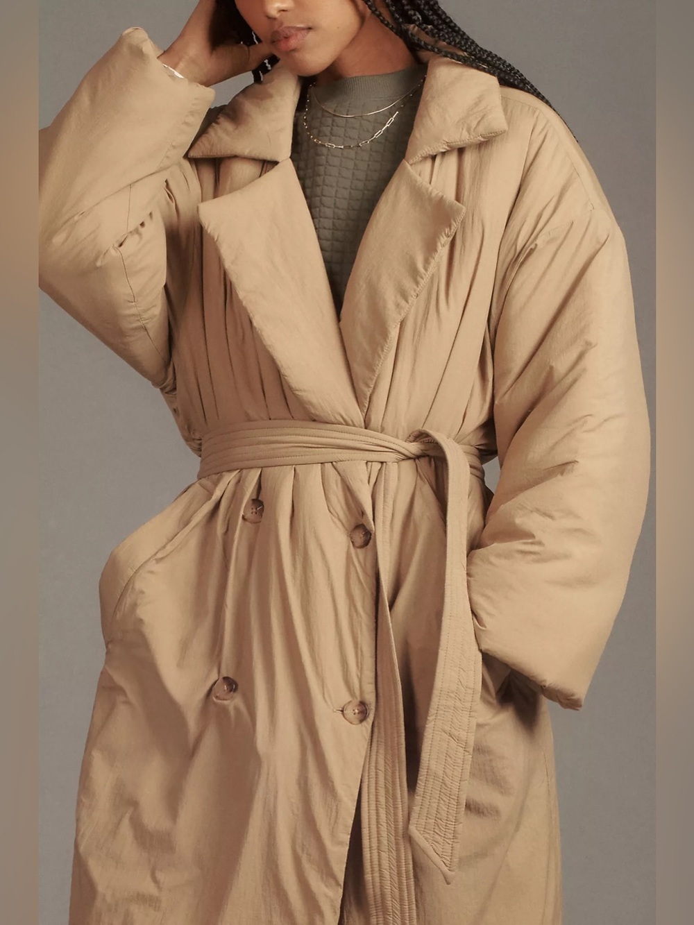Good American oversized puffer belted trench coat in Khaki size S/M NWT